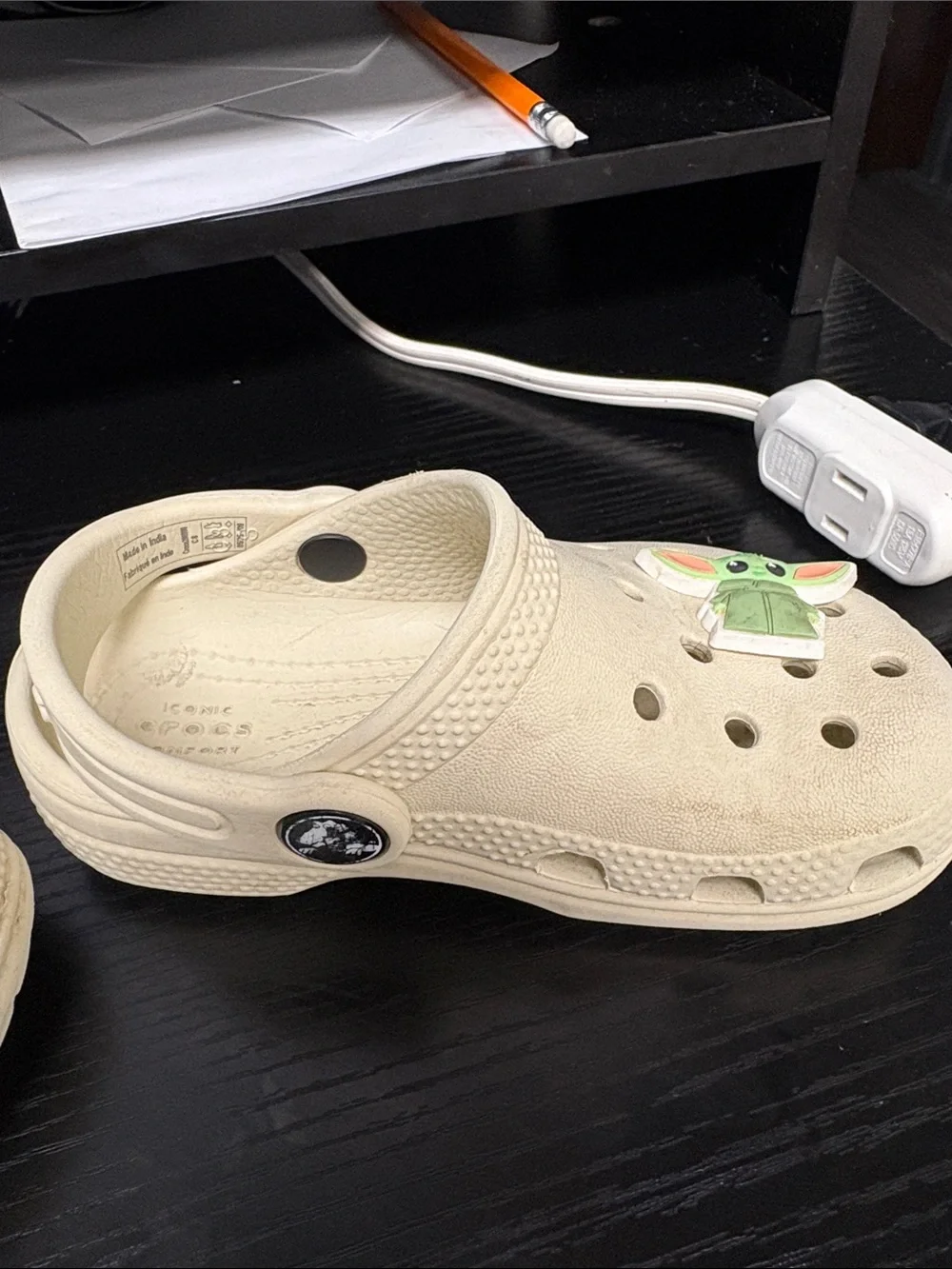 Kids Cream Crocs with Character Charms